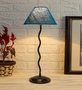 Turquoise Jute Zig Zag Table Lamp with Iron Base (AE19)